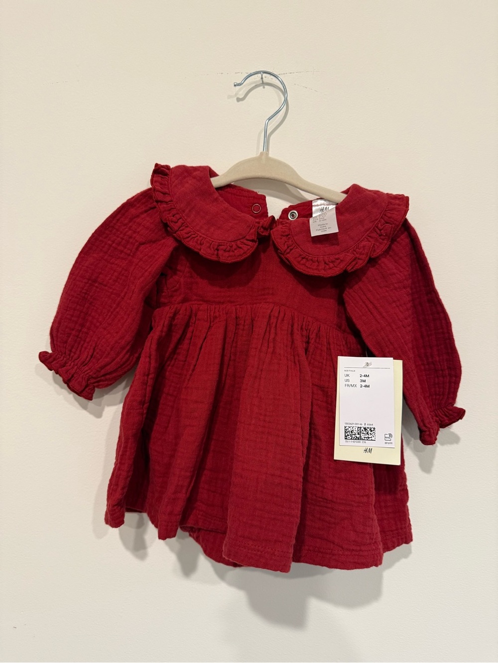 H&M Deep Red Ruffled Collar Baby Dress Top